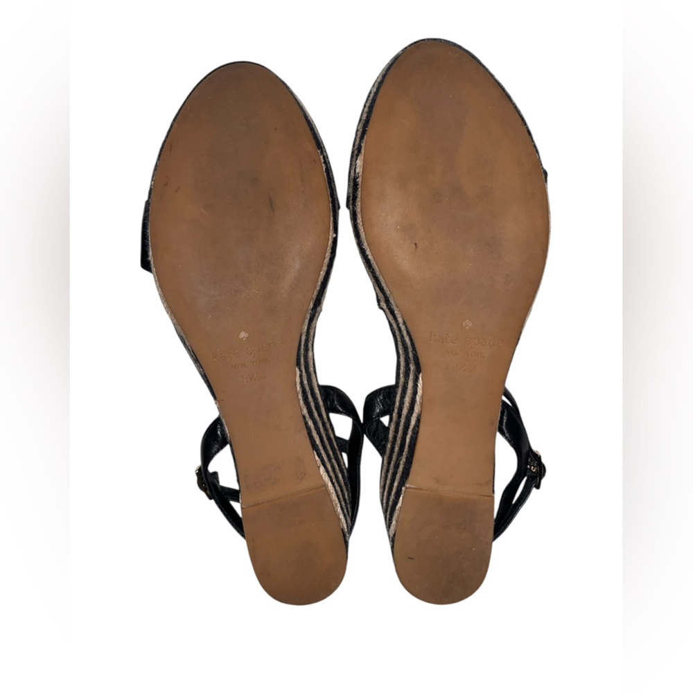 Kate Spade New York Jill Rosette Black Tan Espadrille Platform Wedges Size 9.5 M - Picture 5 of 5